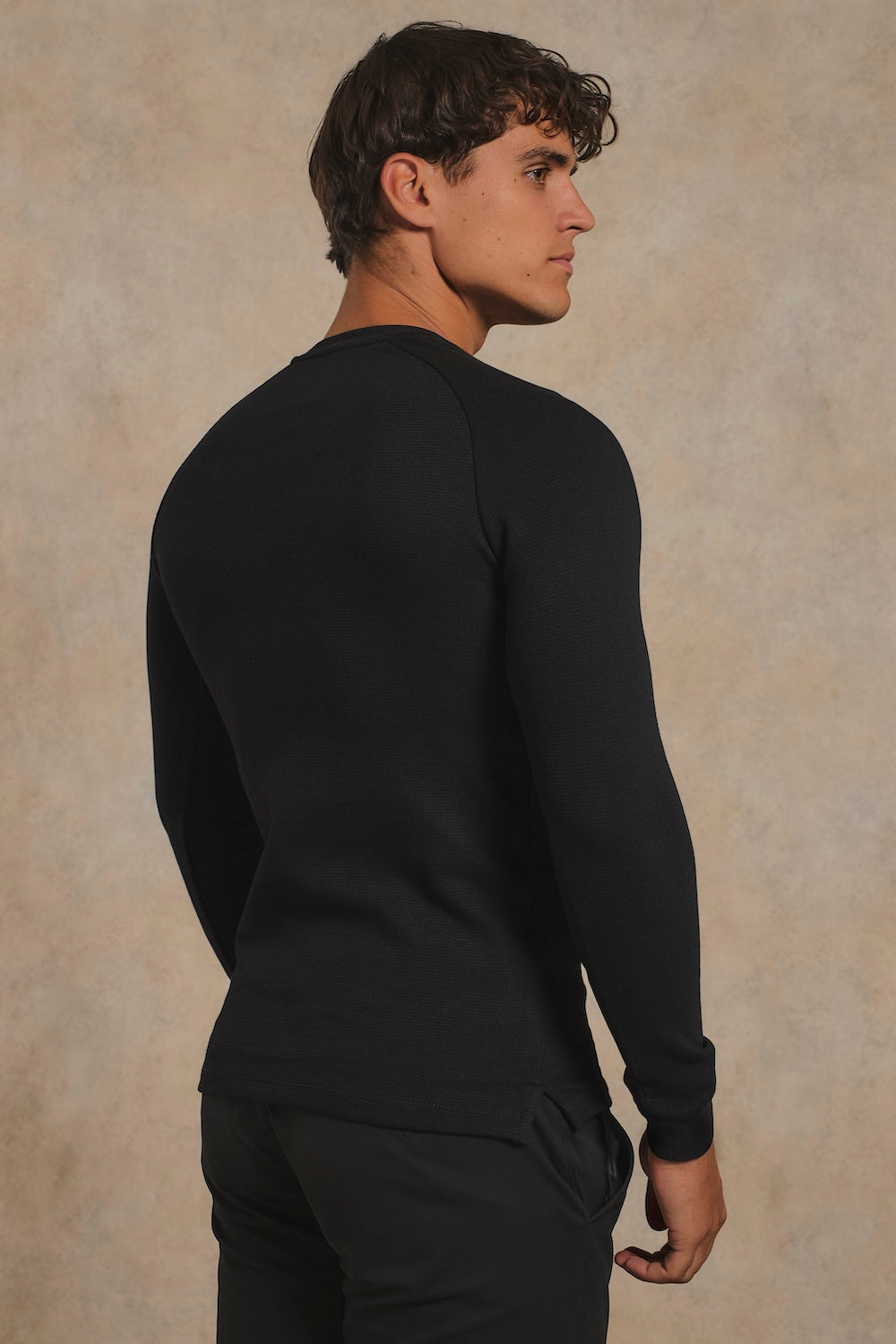 Heavy Weight Textured Crew Neck in Black