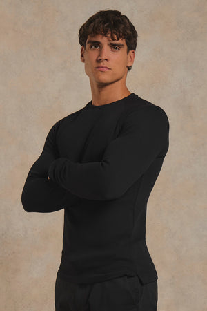 Heavy Weight Textured Crew Neck in Black