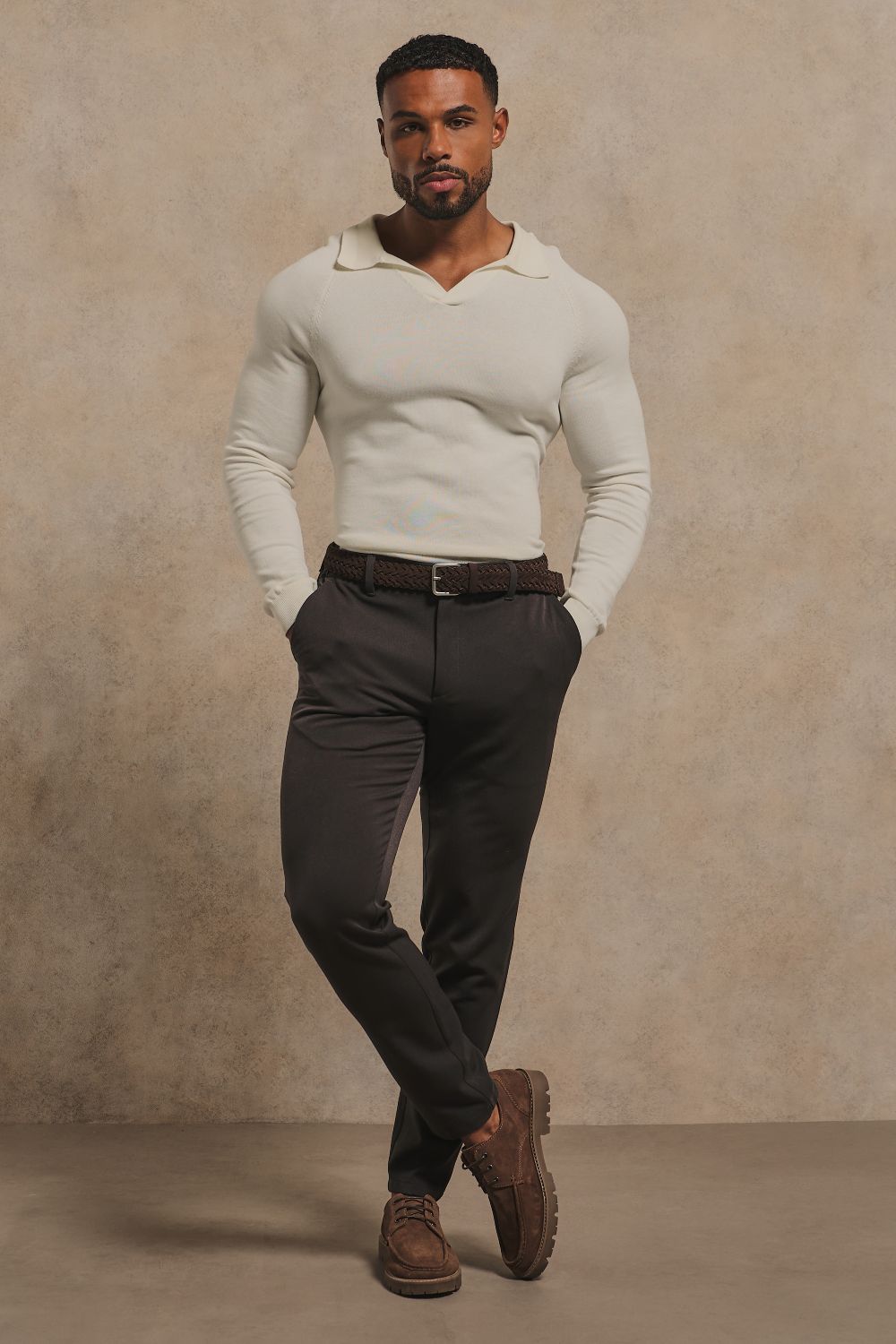 【EXCLUSIVE】O別注Open collar knit shirt Open Collar Knitted Polo Shirt in Winter White
