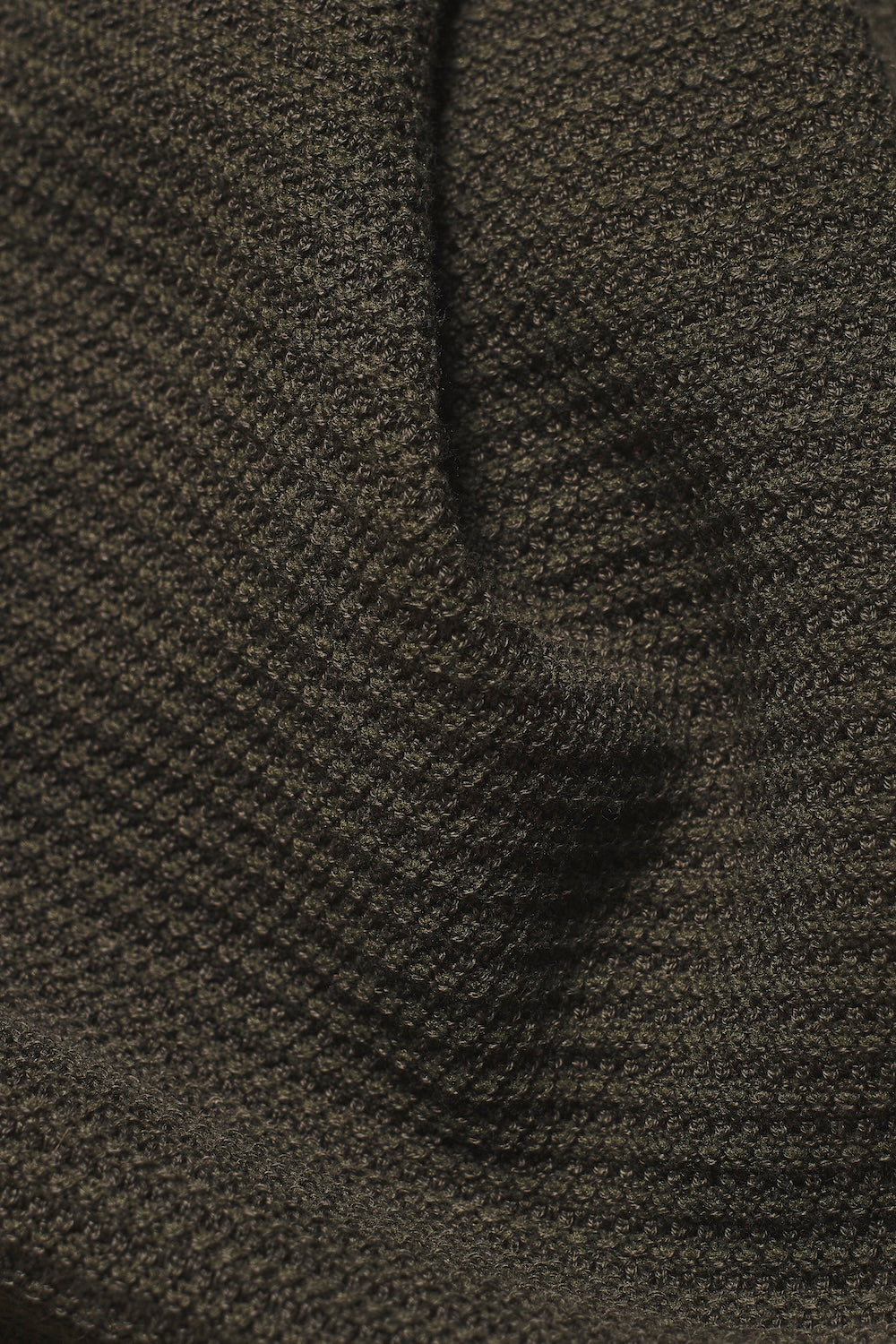 Textured Knitted Open Collar Polo Shirt in Dark Olive