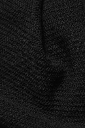 Textured Knitted Open Collar Polo Shirt in Black