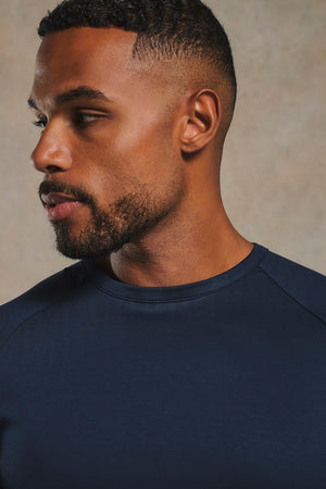 Mercerised Cotton T-Shirt in Navy