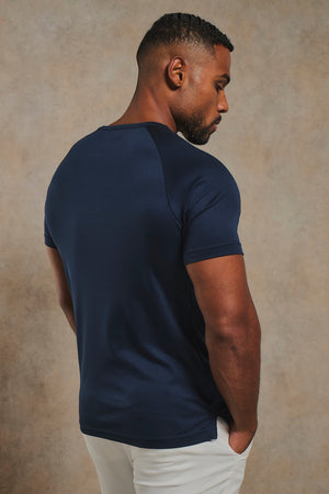 Mercerised Cotton T-Shirt in Navy