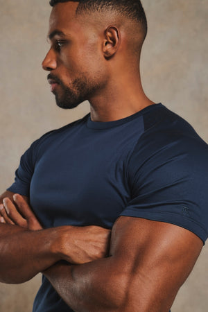 Mercerised Cotton T-Shirt in Navy