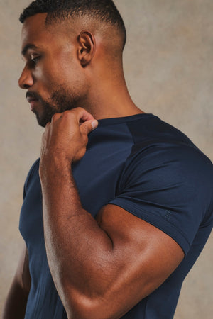 Mercerised Cotton T-Shirt in Navy