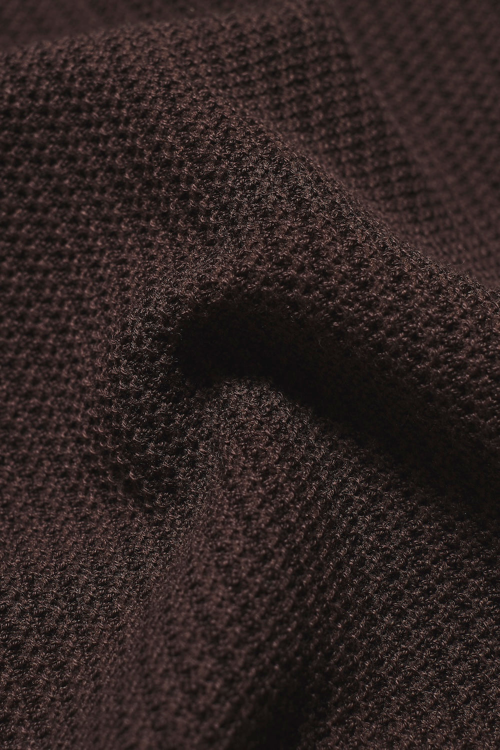 Textured Knitted Open Collar Polo Shirt in Chocolate