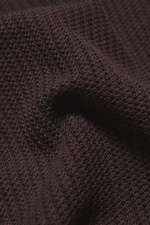 Textured Knitted Open Collar Polo Shirt in Chocolate