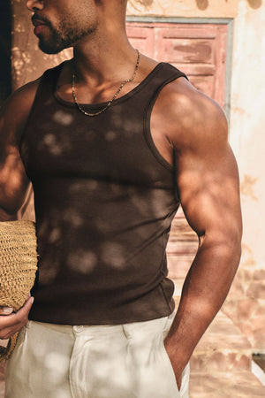 Cotton Ribbed Tank Top in Chocolate - TAILORED ATHLETE - USA