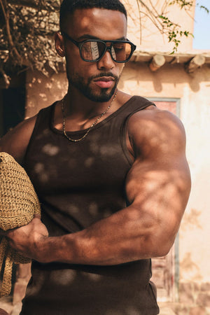 Cotton Ribbed Tank Top in Chocolate - TAILORED ATHLETE - USA