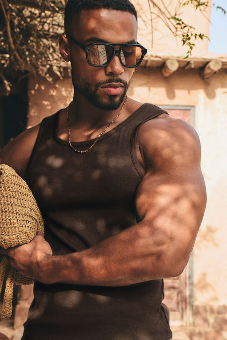 Cotton Ribbed Tank Top in Chocolate - TAILORED ATHLETE - USA