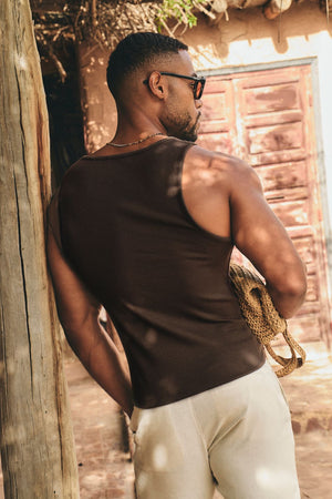 Cotton Ribbed Tank Top in Chocolate - TAILORED ATHLETE - USA