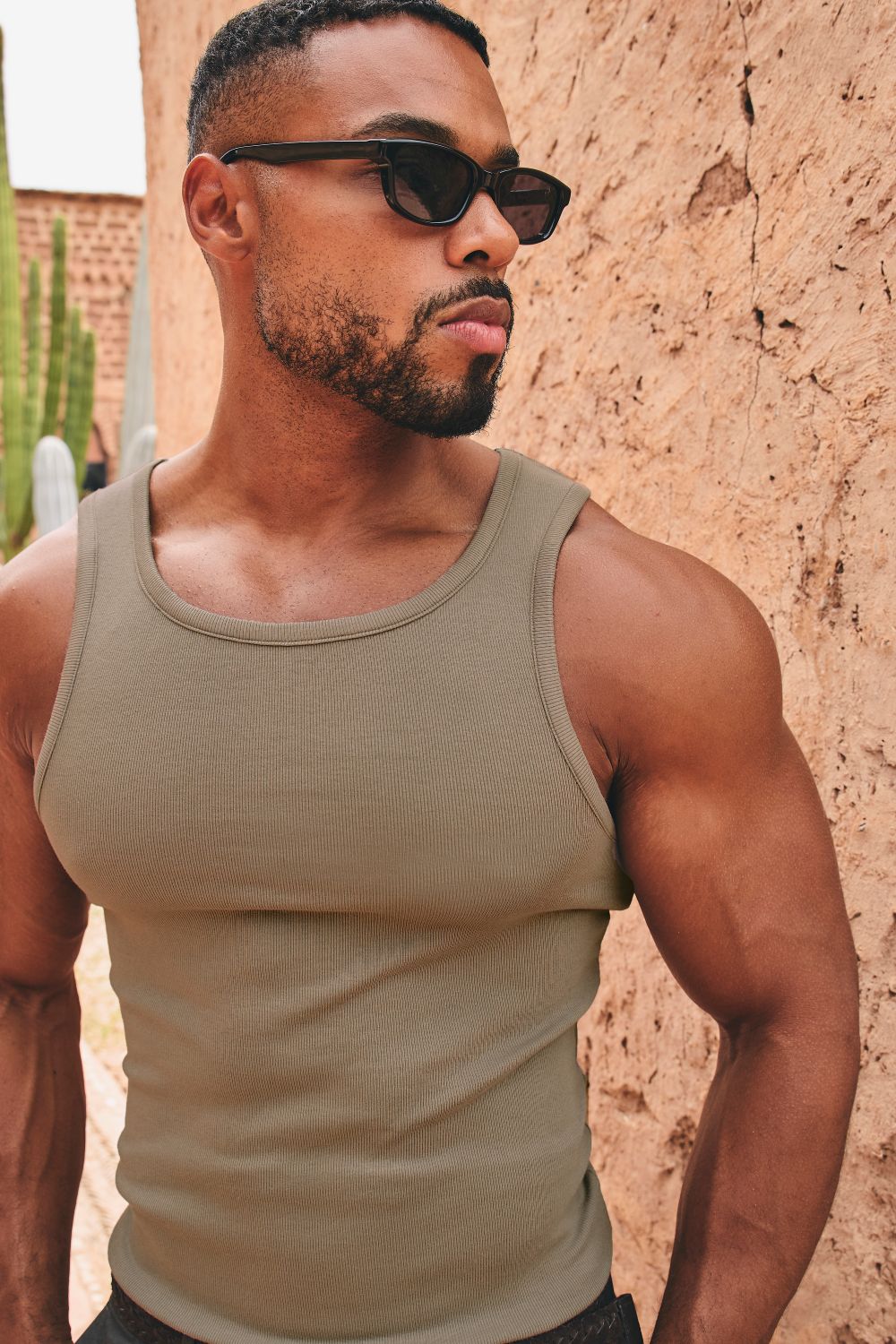 Cotton Ribbed Tank Top in Smoky Khaki - TAILORED ATHLETE - USA
