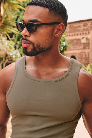 Cotton Ribbed Tank Top in Smoky Khaki - TAILORED ATHLETE - USA