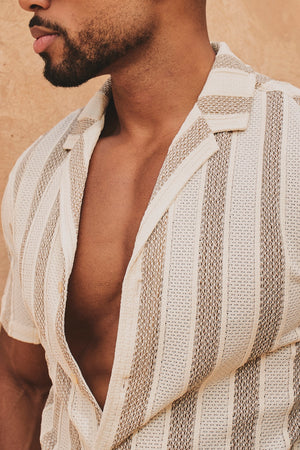 Stripe Crochet Cuban Collar Shirt in Neutral - TAILORED ATHLETE - USA