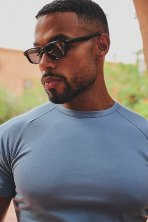 Mercerised Cotton T-Shirt in Steel Blue