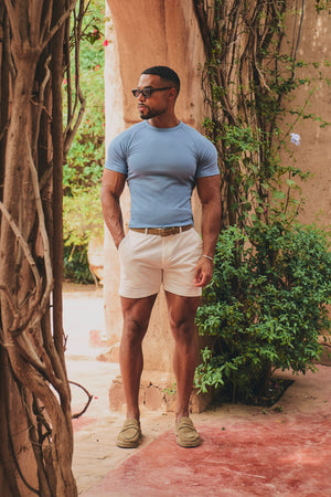 Mercerised Cotton T-Shirt in Steel Blue