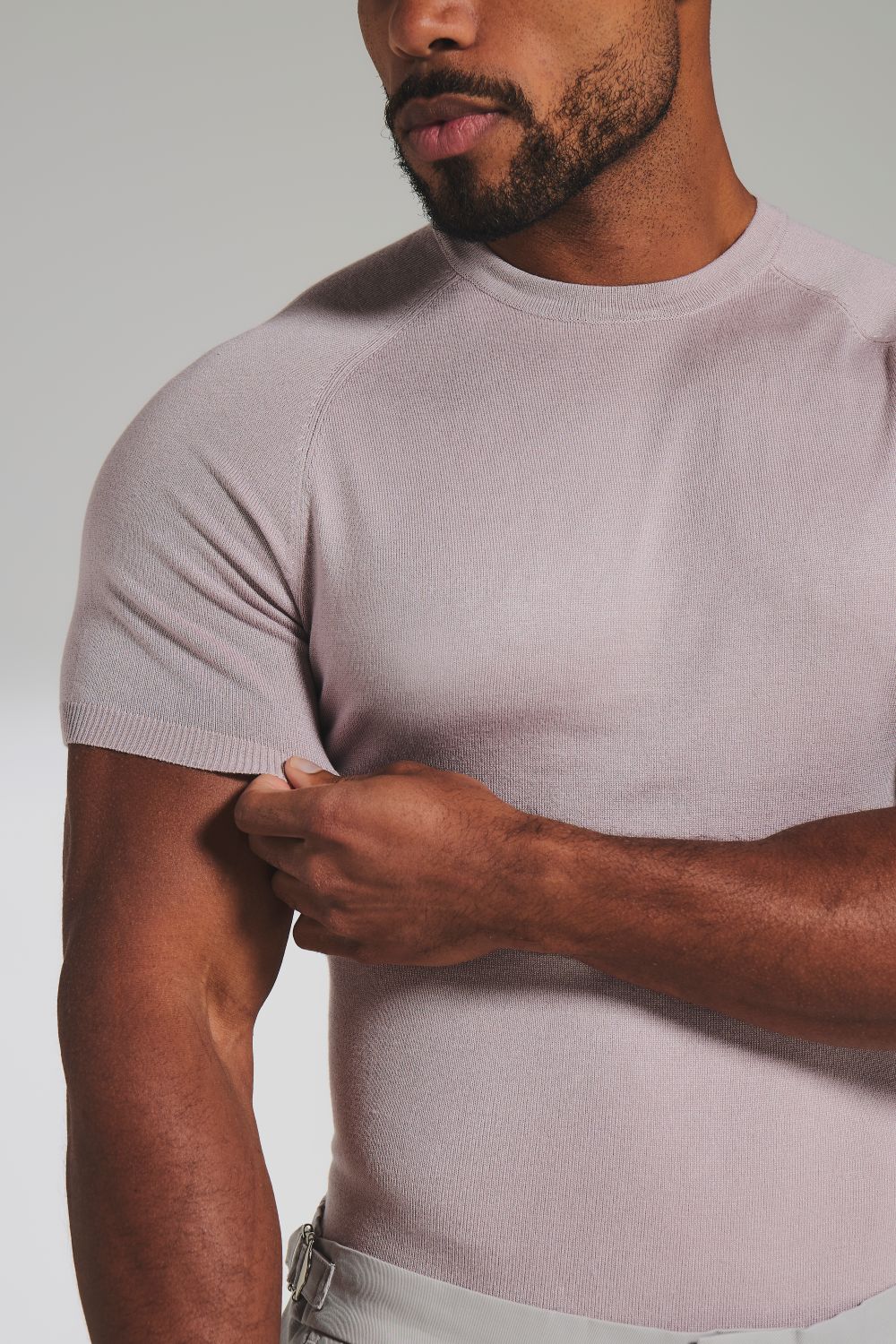 Fine Gauge Knitted T-Shirt in Dusky Pink