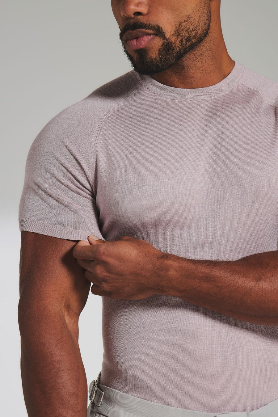Fine Gauge Knitted T-Shirt in Dusky Pink