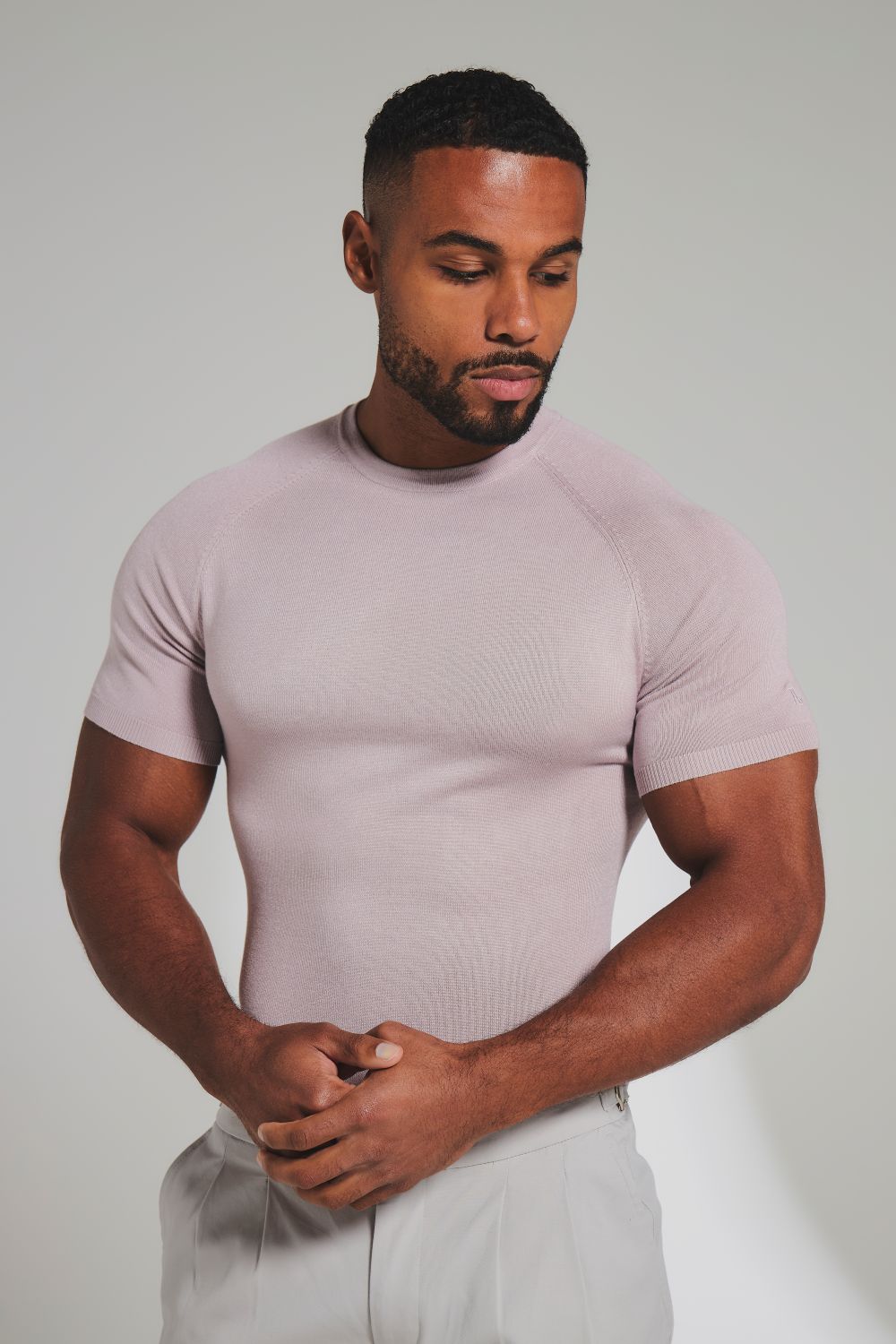 Fine Gauge Knitted T-Shirt in Dusky Pink