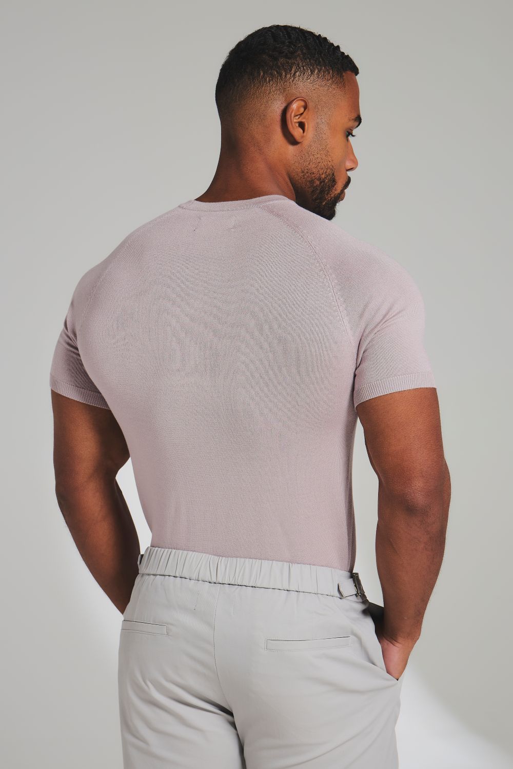 Fine Gauge Knitted T-Shirt in Dusky Pink