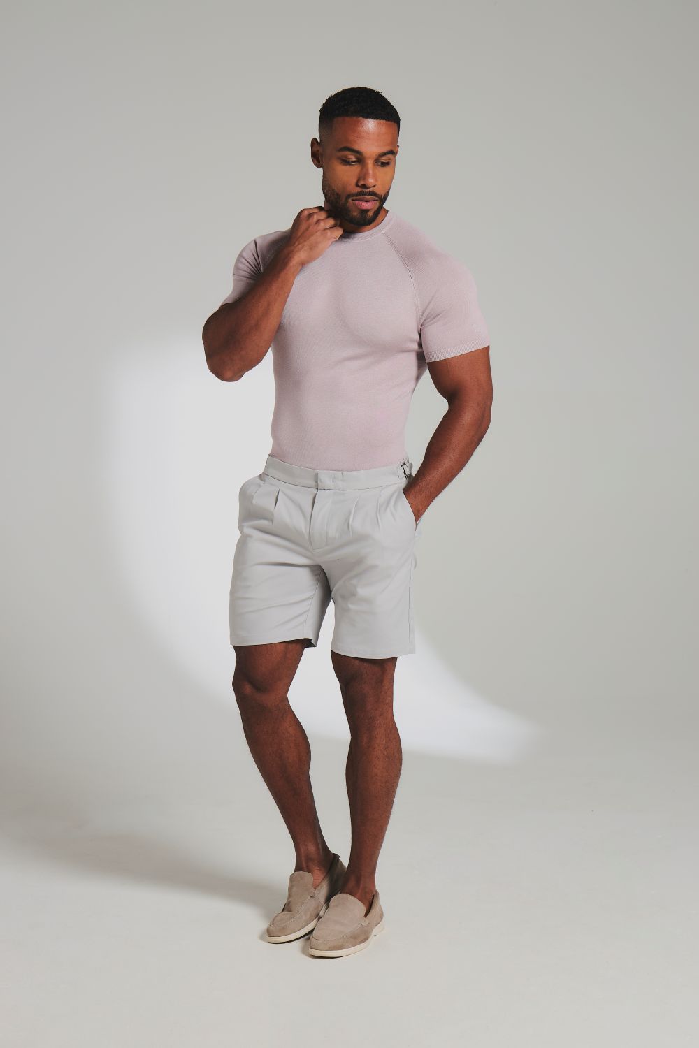 Fine Gauge Knitted T-Shirt in Dusky Pink