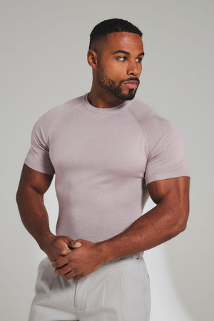 Fine Gauge Knitted T-Shirt in Dusky Pink