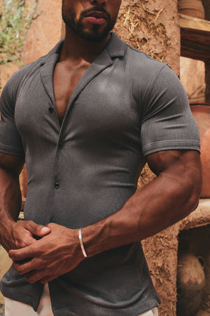 Linear Textured Cuban Collar Shirt in Slate Grey - TAILORED ATHLETE - USA