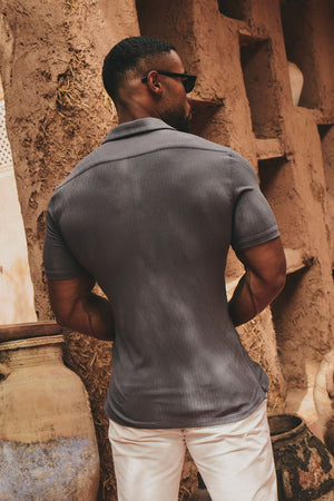 Linear Textured Cuban Collar Shirt in Slate Grey - TAILORED ATHLETE - USA