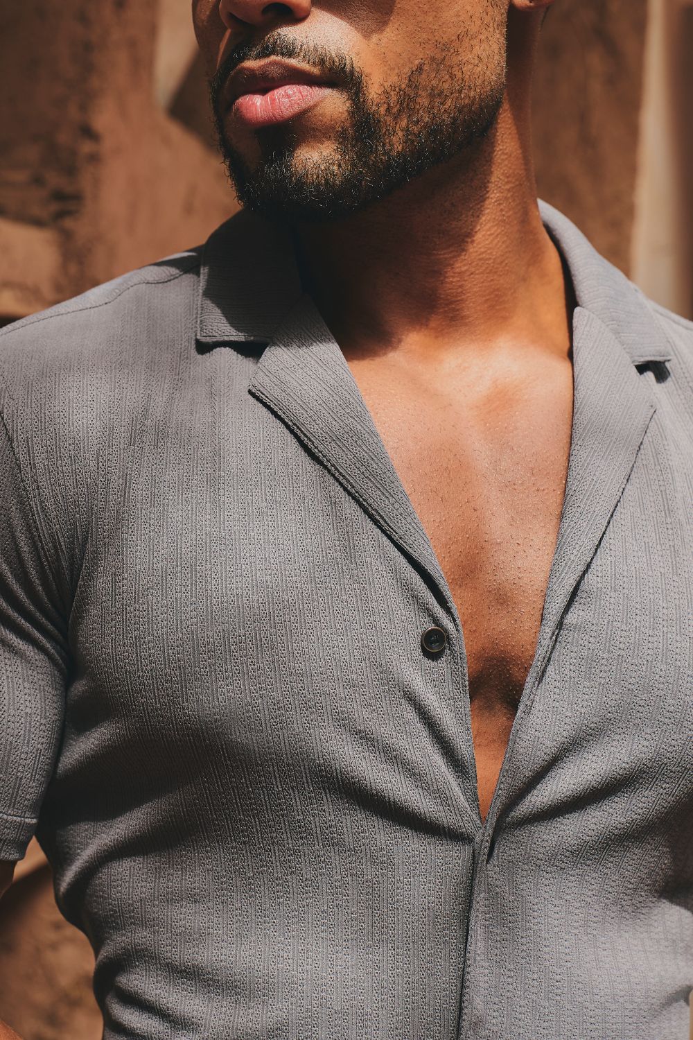 Linear Textured Cuban Collar Shirt in Slate Grey - TAILORED ATHLETE - USA
