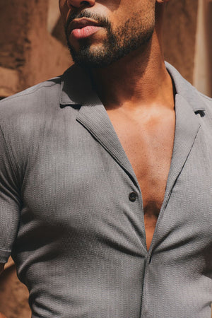 Linear Textured Cuban Collar Shirt in Slate Grey - TAILORED ATHLETE - USA
