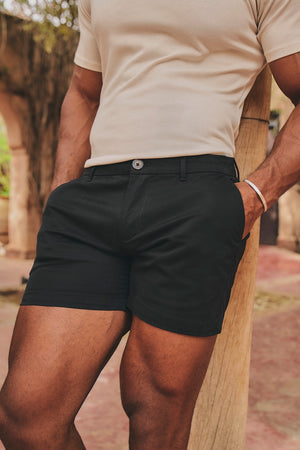 Athletic Fit Stretch Chino Shorts 5'' in Black