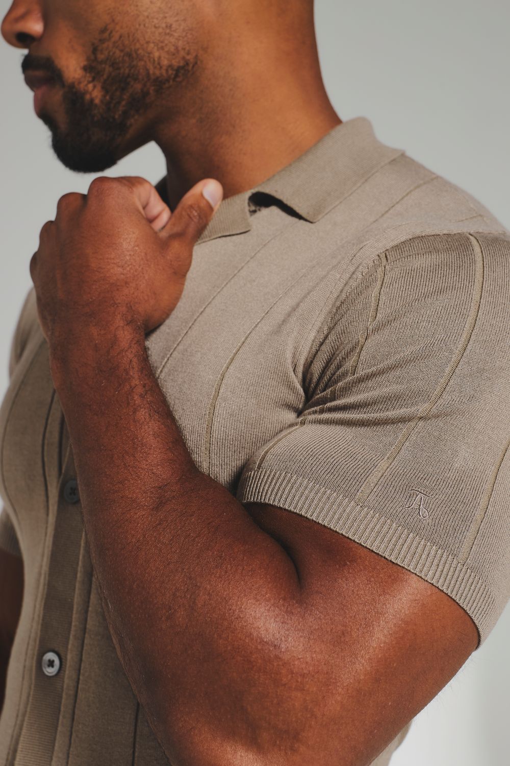 Ribbed Knitted Shirt in Mushroom - TAILORED ATHLETE - USA