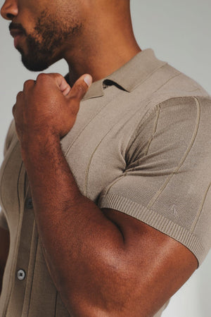 Ribbed Knitted Shirt in Mushroom - TAILORED ATHLETE - USA