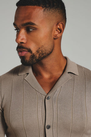 Ribbed Knitted Shirt in Mushroom - TAILORED ATHLETE - USA