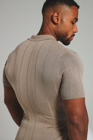 Ribbed Knitted Shirt in Mushroom - TAILORED ATHLETE - USA