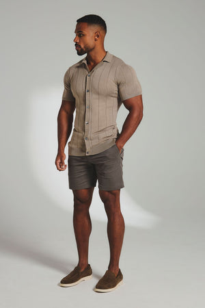 Ribbed Knitted Shirt in Mushroom - TAILORED ATHLETE - USA