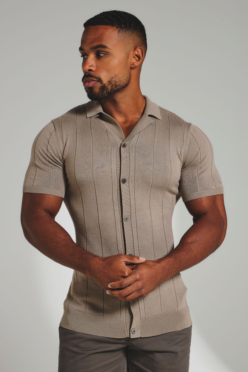 Ribbed Knitted Shirt in Mushroom - TAILORED ATHLETE - USA