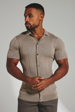 Ribbed Knitted Shirt in Mushroom - TAILORED ATHLETE - USA