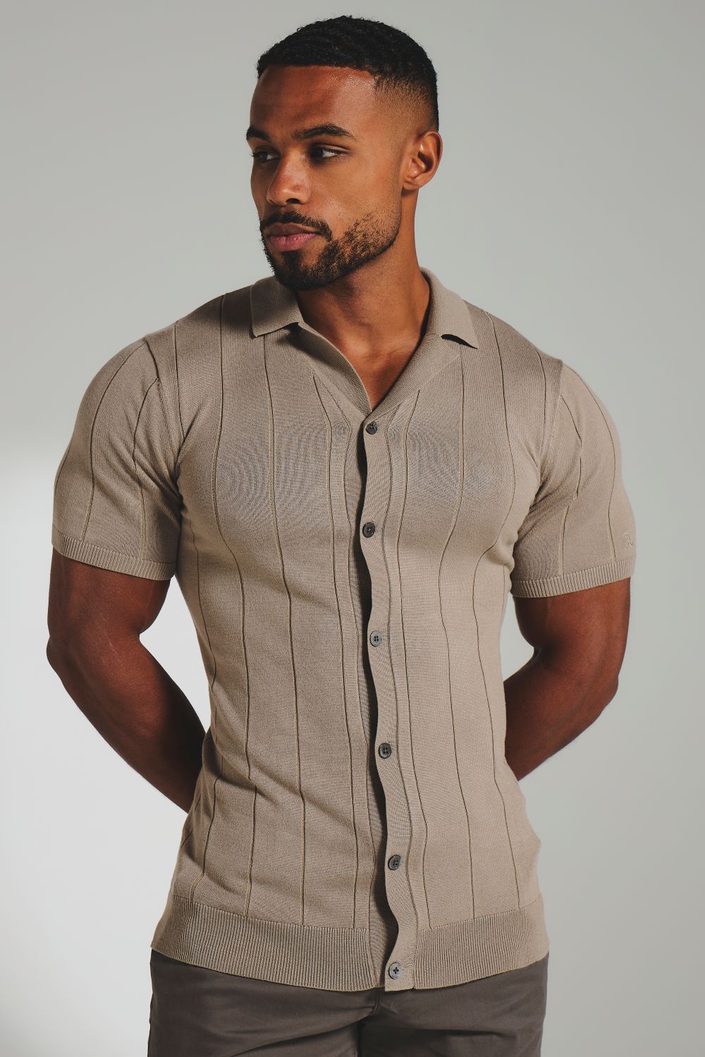 Ribbed Knitted Shirt in Mushroom - TAILORED ATHLETE - USA