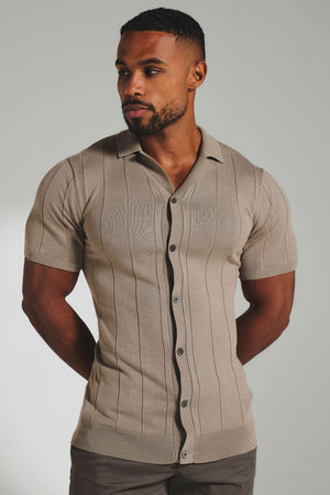 Ribbed Knitted Shirt in Mushroom - TAILORED ATHLETE - USA
