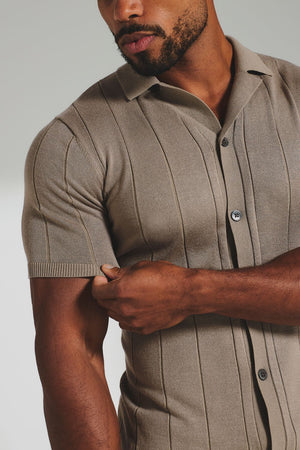 Ribbed Knitted Shirt in Mushroom - TAILORED ATHLETE - USA