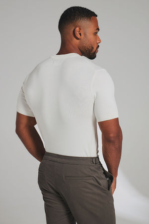 Vertical Stripe Knitted T-Shirt in Chalk