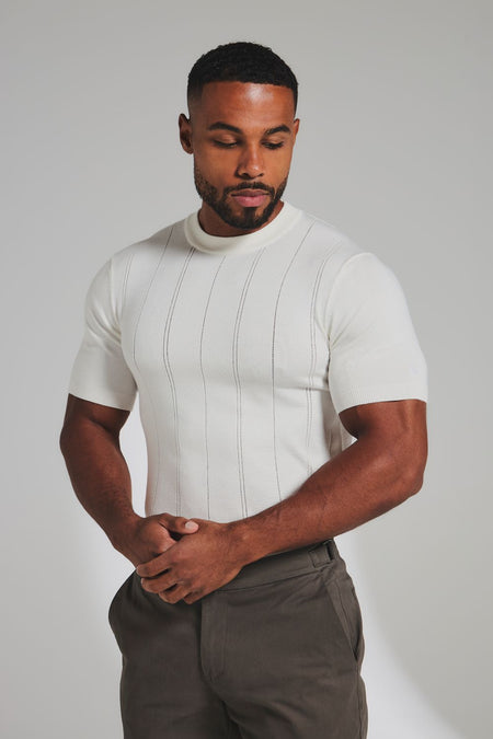 Vertical Stripe Knitted T-Shirt in Chalk