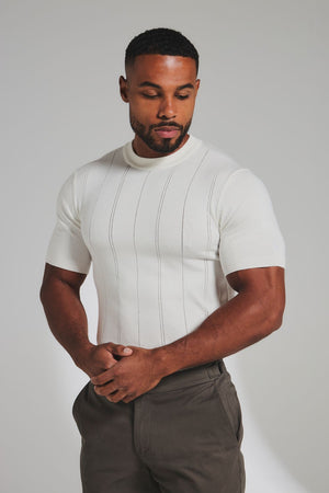 Vertical Stripe Knitted T-Shirt in Chalk