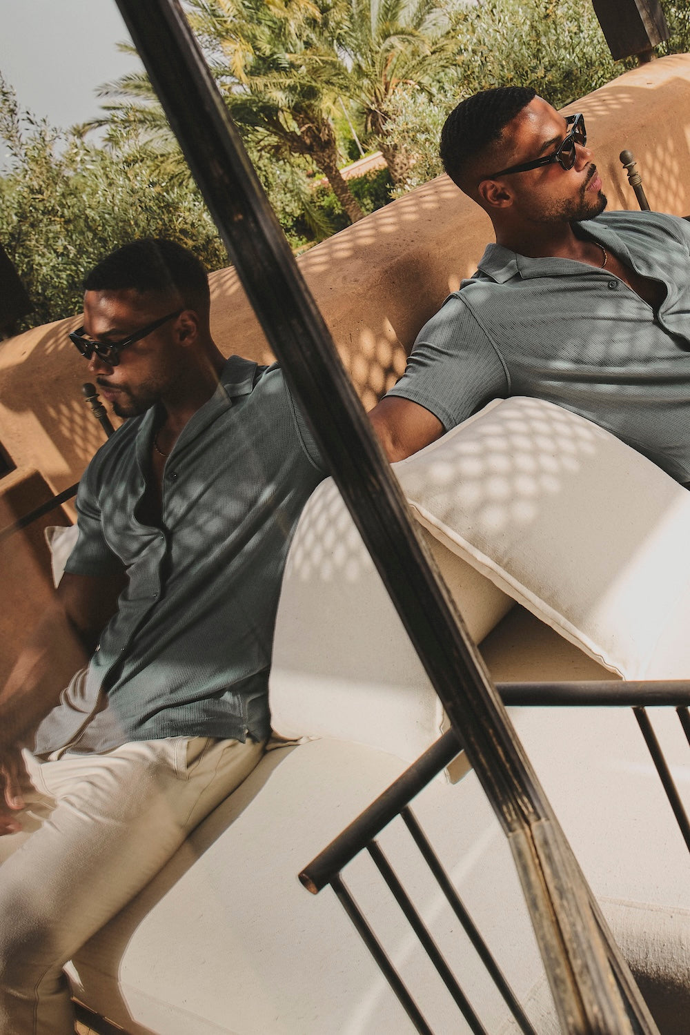 Linear Textured Cuban Collar Shirt in Sage - TAILORED ATHLETE - USA
