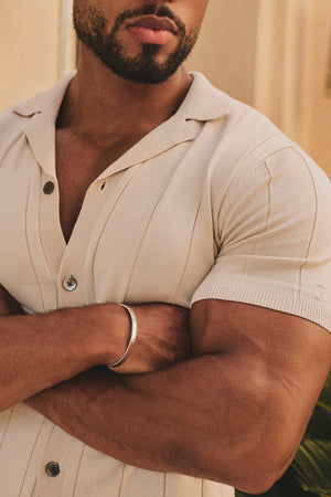 Ribbed Knitted Shirt in Wheat - TAILORED ATHLETE - USA