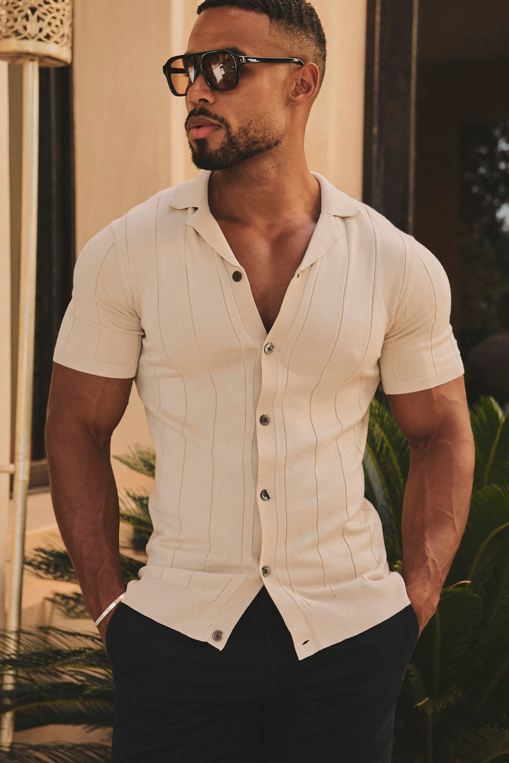 Ribbed Knitted Shirt in Wheat - TAILORED ATHLETE - USA