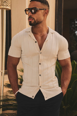 Ribbed Knitted Shirt in Wheat - TAILORED ATHLETE - USA