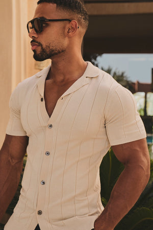 Ribbed Knitted Shirt in Wheat - TAILORED ATHLETE - USA