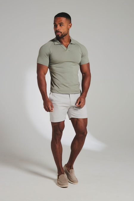 Essential Jersey Buttonless Polo Shirt in Soft Khaki